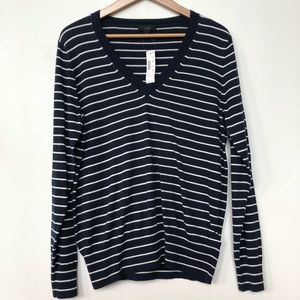 NWT XL J Crew Striped V-Neck Cotton Sweater